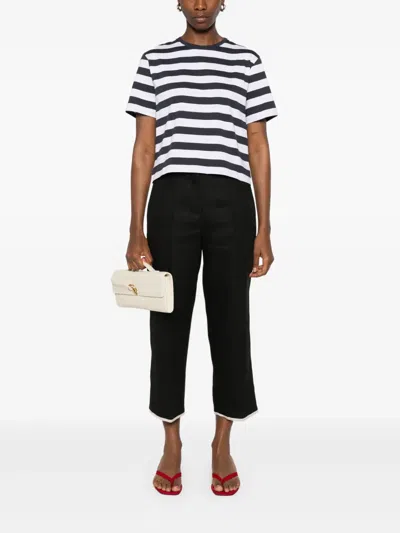 Theory Womens Striped Boxy-fit Pima-cotton T-shirt Navy Multi