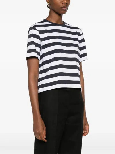 Theory Womens Striped Boxy-fit Pima-cotton T-shirt Navy Multi