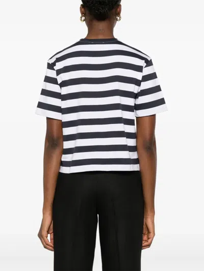 Theory Womens Striped Boxy-fit Pima-cotton T-shirt Navy Multi