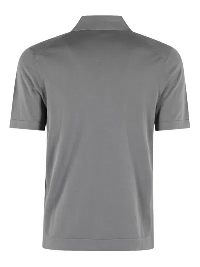 Drumohr Polo Skipper In Frosted Grey Cotton Knit In Grey