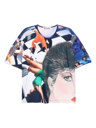 Sunnei Multicolor Over T-shirt In Blue