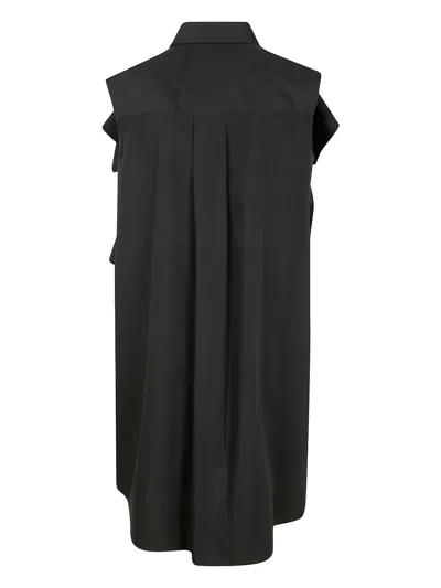 Sacai Poplin Dress With Cap Sleeves And Ruffled Detail In Schwarz