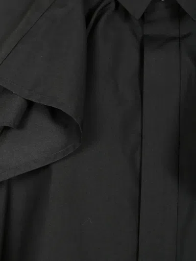 Sacai Poplin Dress With Cap Sleeves And Ruffled Detail In Schwarz