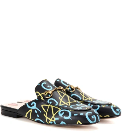 Shop Gucci Ghost Princetown Leather Slippers In Black
