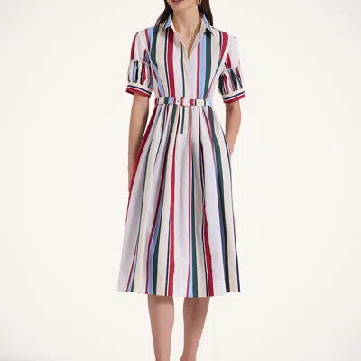 La Doublej Libertine Belted Gathered Striped Cotton-blend Poplin Midi Shirt Dress In Stripes Multicolor