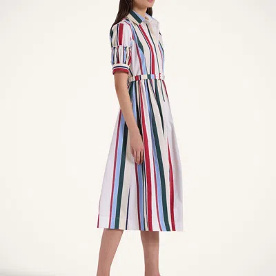 La Doublej Libertine Belted Gathered Striped Cotton-blend Poplin Midi Shirt Dress In Stripes Multicolor