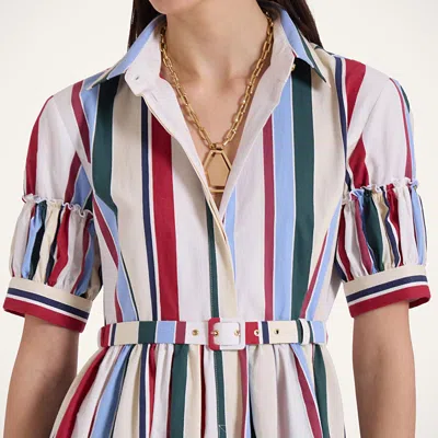 La Doublej Libertine Belted Gathered Striped Cotton-blend Poplin Midi Shirt Dress In Stripes Multicolor