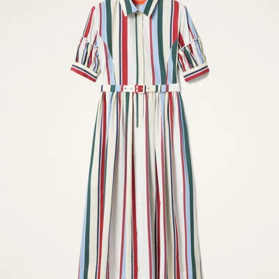 La Doublej Libertine Belted Gathered Striped Cotton-blend Poplin Midi Shirt Dress In Stripes Multicolor