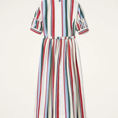 La Doublej Libertine Belted Gathered Striped Cotton-blend Poplin Midi Shirt Dress In Stripes Multicolor
