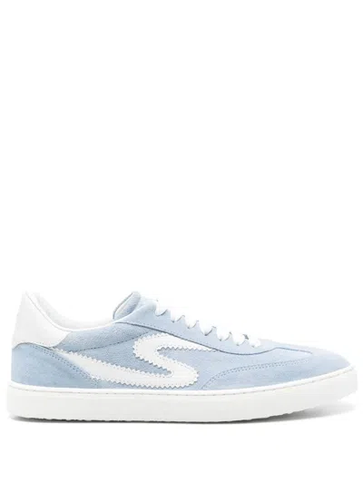 Stuart Weitzman Low Top Runaround Sneakers With Suede Finish In Blue