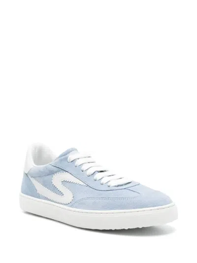 Stuart Weitzman Low Top Runaround Sneakers With Suede Finish In Blue