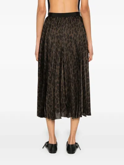 Sacai Pleated High-waisted Animal Print Midi Skirt In Brown