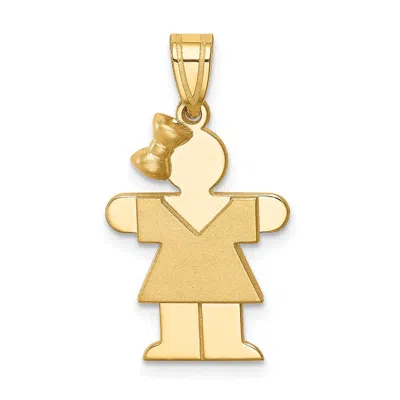 Diamond2deal 14k Yellow Gold Solid Engravable Girl Bow On Left Charm In Yellow