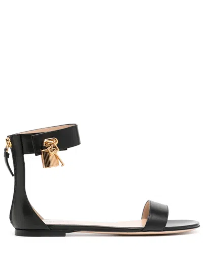 Tom Ford Embellished Leather Sandals In Black