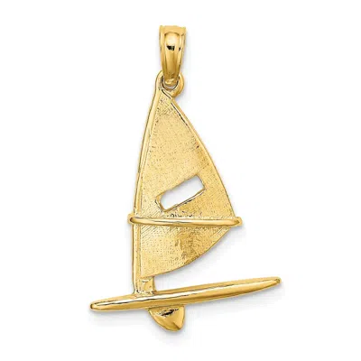 Diamond2deal 10k Yellow Gold 3-d Textured Windsail Surfing Board Charm In Yellow