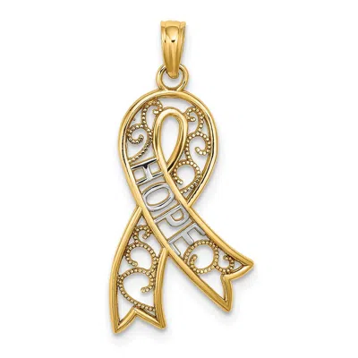 Diamond2deal 14k Yellow Gold Rhodium Filigree Ribbon Hope Charm In Yellow