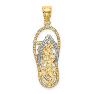 Diamond2deal 14k Yellow Gold Rhodium Flowers In Flip Flop Charm In Yellow