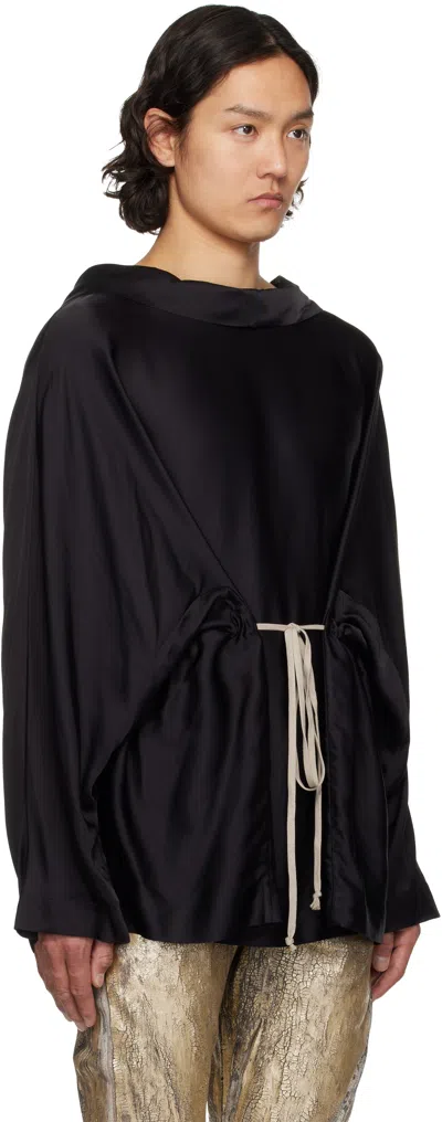 Rick Owens Black Hollywood Hooded Tunic Hoodie In 09 Black