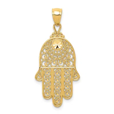 Diamond2deal 14k Yellow Gold Diamond-cut Filigree Chamseh Pendant In Yellow