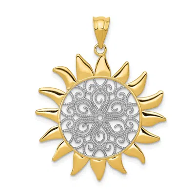 Diamond2deal 14k Yellow Gold Rhodium Sun Filigree Pendant In Yellow