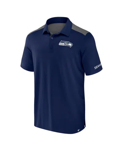 Fanatics Men's Navy/gray Seattle Seahawks Color Block Polo Shirt In Navy,gray