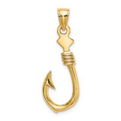 Diamond2deal 14k Yellow Gold 3-d Large Fish Hook With Rope Charm In Yellow