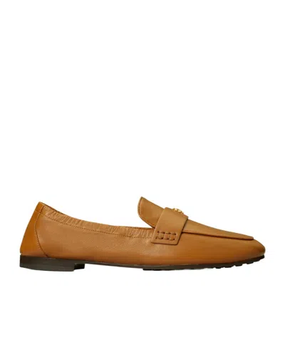 Tory Burch Logo-plaque Leather Loafers In Coconut Sugar