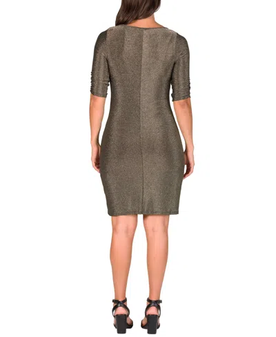 24seven Comfort Apparel Petite Elbow Length Sleeve Shimmer Bodycon Mini Party Dress In Black