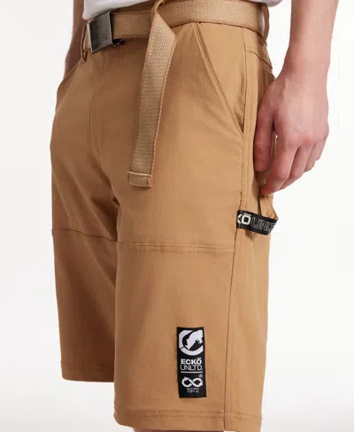 Ecko Unltd Keep Tabs On Belted Cargo Short In Dark Khaki
