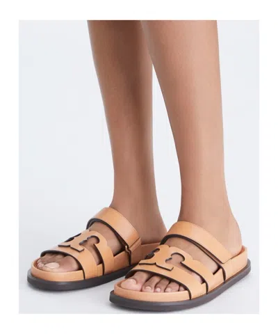 Tory Burch Double-strap Closure Slides With Elegant Buckle Detail In Yellow