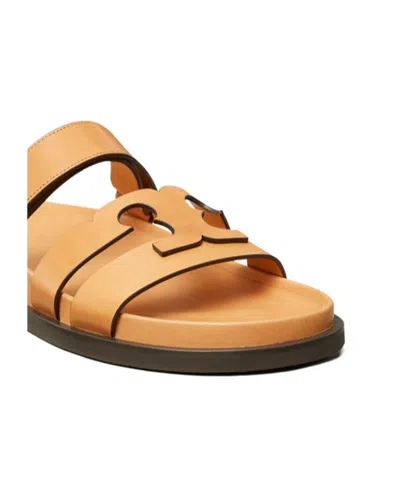 Tory Burch Double-strap Closure Slides With Elegant Buckle Detail In Yellow