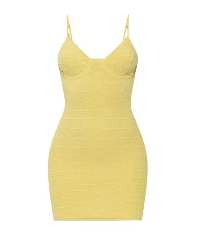 Jacquemus Crocodile Embossed Fitted Mini Dress In Yellow