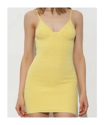 Jacquemus Crocodile Embossed Fitted Mini Dress In Yellow