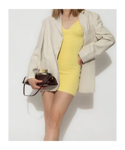Jacquemus Crocodile Embossed Fitted Mini Dress In Yellow