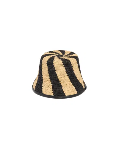 Jacquemus Le Bob Soli Striped Raffia Bucket Hat In Black