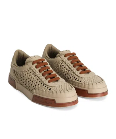 Dolce & Gabbana Cappuccino Leather Portofino Sneakers In Brown