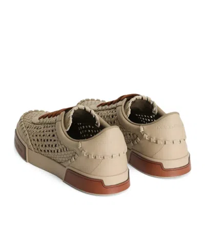 Dolce & Gabbana Cappuccino Leather Portofino Sneakers In Brown