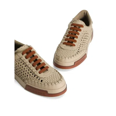 Dolce & Gabbana Cappuccino Leather Portofino Sneakers In Brown