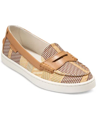 Cole Haan Women's Nantucket Penny Loafer Flats In Bali Striped Printed Canvas,biscuit,iv