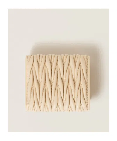 Miu Miu Small Pleated Wallet In Nude