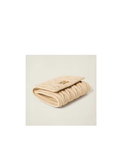 Miu Miu Small Pleated Wallet In Nude