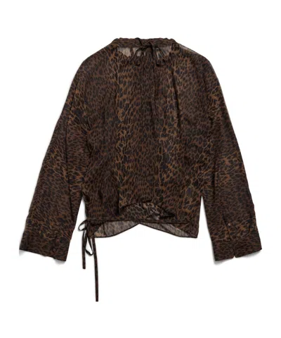 Balenciaga Sheer Silk Blouse With Leopard Print In Black