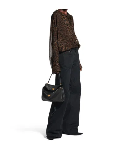 Balenciaga Sheer Silk Blouse With Leopard Print In Black