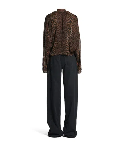 Balenciaga Sheer Silk Blouse With Leopard Print In Black