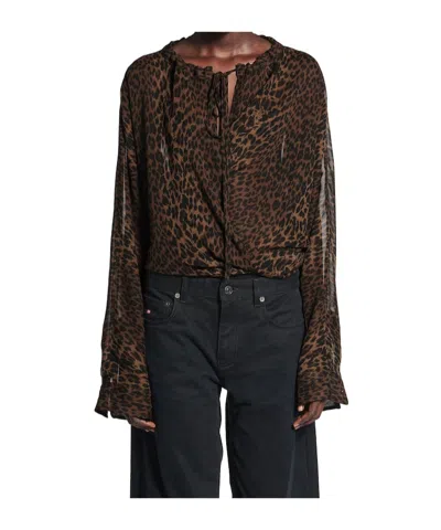 Balenciaga Sheer Silk Blouse With Leopard Print In Black