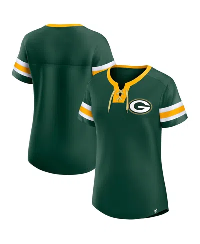 Fanatics Women's Green Green Bay Packers Bling Athena Jersey Style Lace-up T-shirt