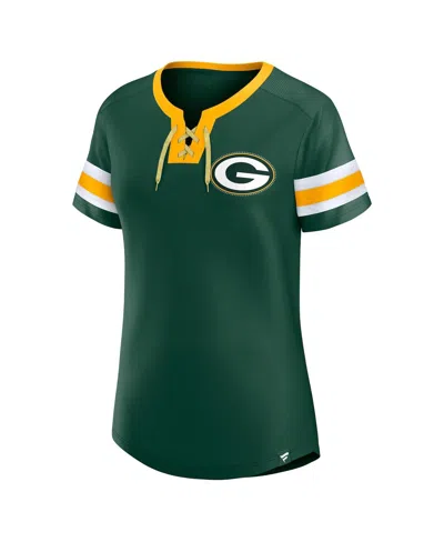Fanatics Women's Green Green Bay Packers Bling Athena Jersey Style Lace-up T-shirt
