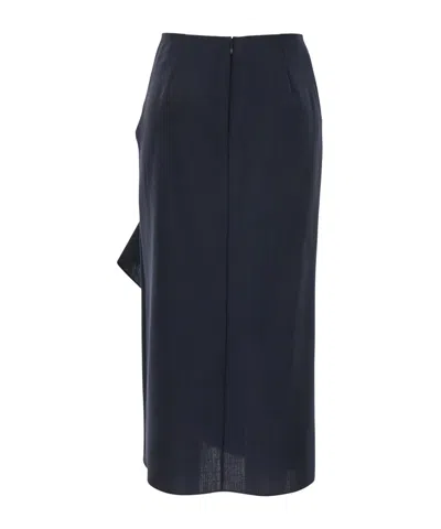 Alexander Mcqueen Blue Skirt With Asymmetric Design And Front Seam With Pleats In Wool And Mohair Blend Woman In Blue
