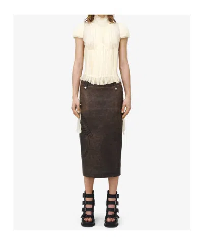 Alexander Mcqueen Antiqued Leather Pencil Skirt In Dark Brown