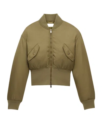 Saint Laurent Women Khaki Recycled Nylon Short Padded Bomber Jacket In Brown